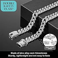 Vista 3 de Tallew Collar de Cadena de Plata para Perro con Diamantes, Collar de Cadena de Metal para Caminar con Hebilla de Seguridad, Collar de Estilo Cubano