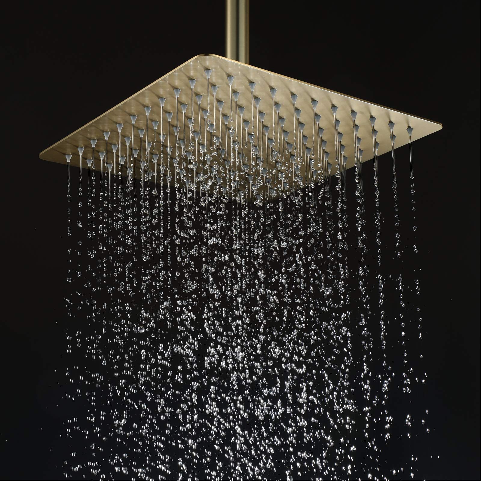 Alcachofa de Ducha, 10 Pulgadas Cuadrado Alcachofas Fijas para Ducha de Alta Presión 304 Acero Inoxidable Oro Cepillado Ultra Delgado Rociador Ducha Efecto Lluvia