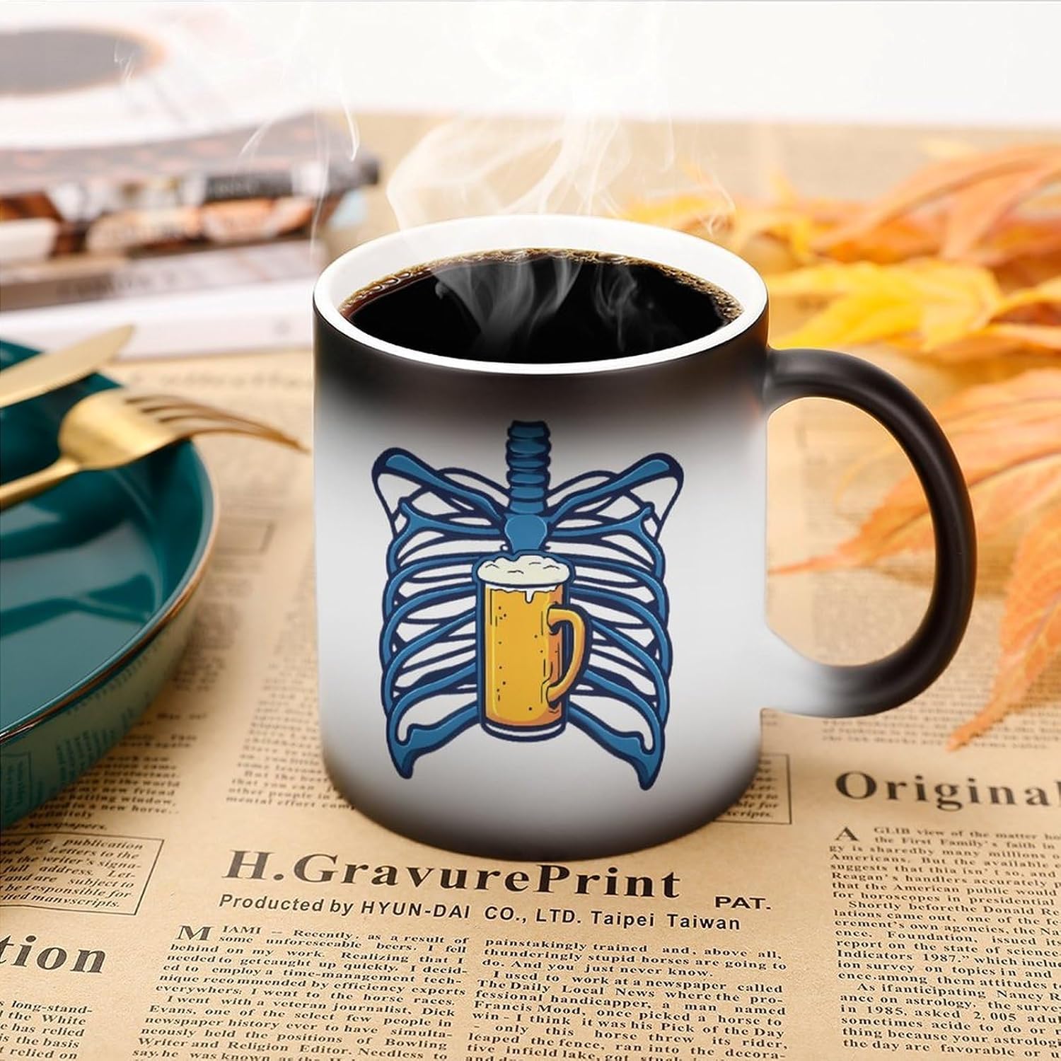 Beer And Bones Funny Color Changing Coffee Mug Ceramic Magic Cup Personalized Discoloration Tea Mugs