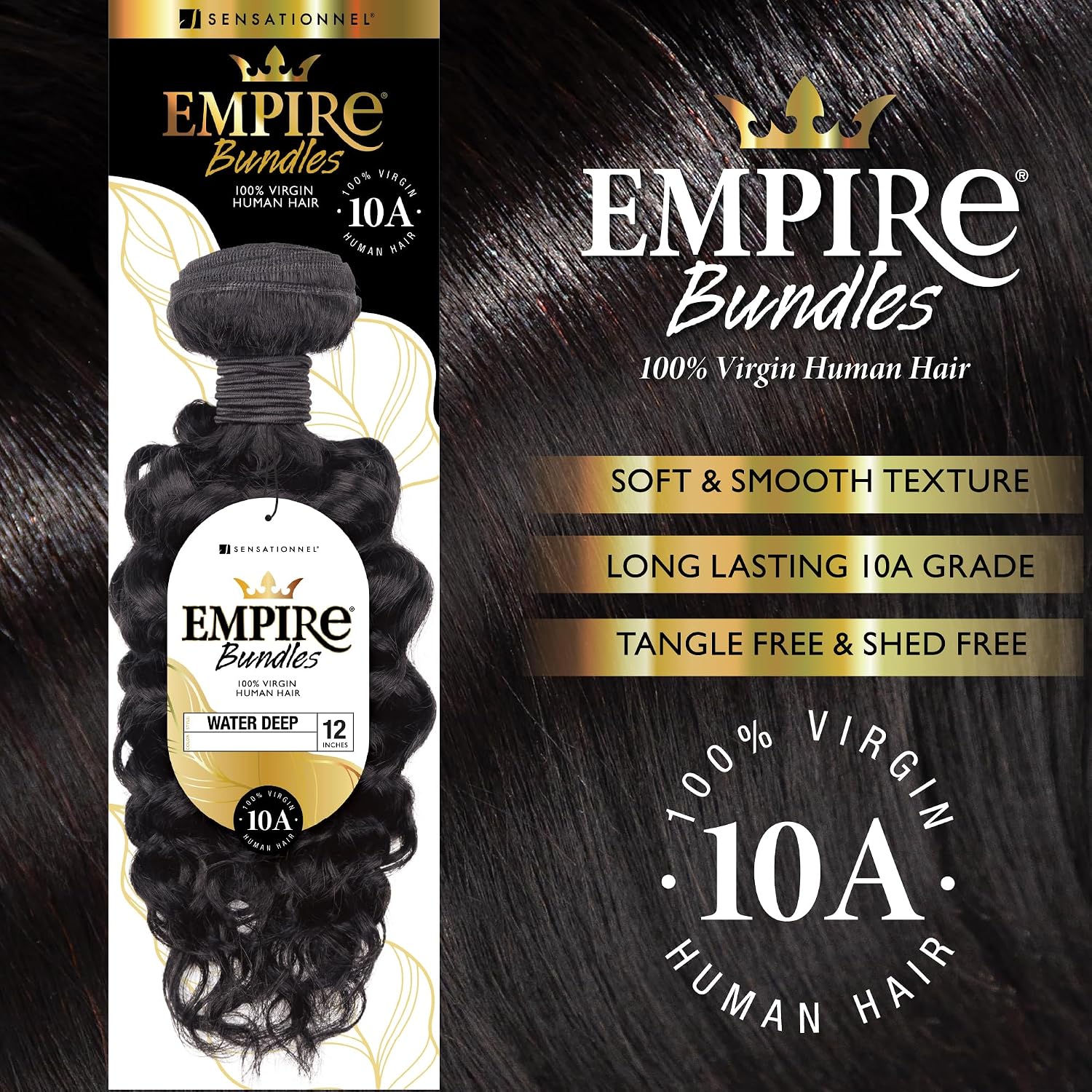 Sensationnel Empire bundles- water deep 10a tangle shed free human hair for weaving and sew in styles (10 inch, NATURAL)