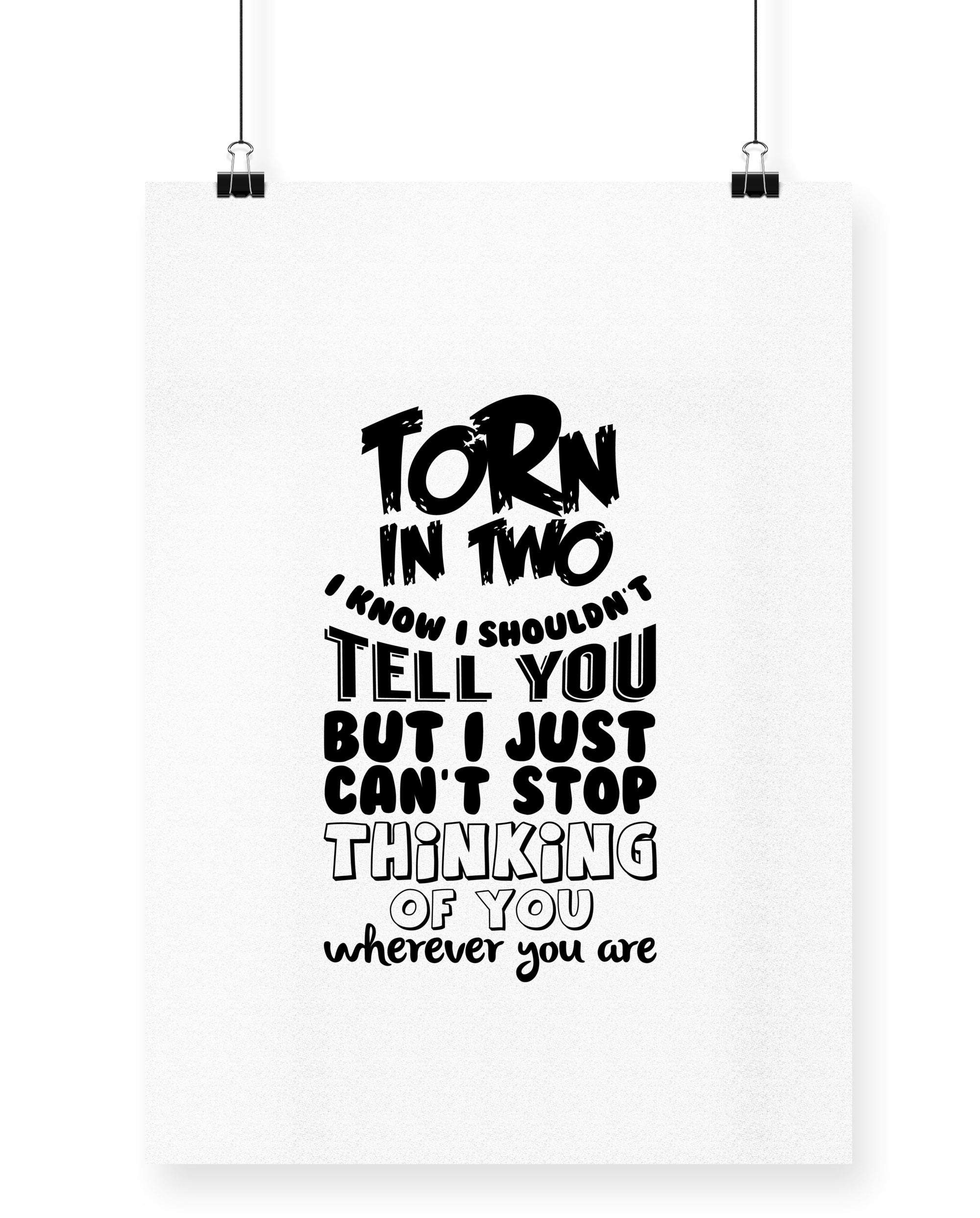 Hippowarehouse Torn in Two and I Know I Shouldn't Tell You But I just Can't Stop Thinking of You Wherever You are Poster A2 Wall Art Design Classroom Room Gym Office Décor