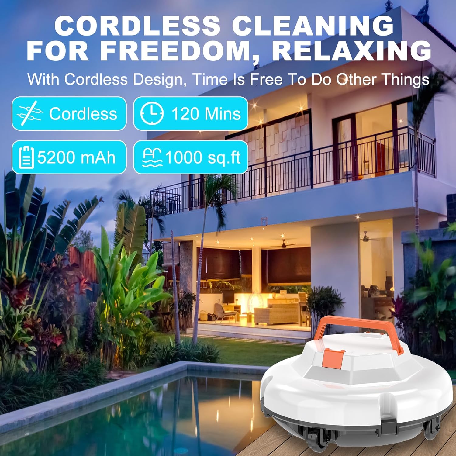 (2025 Upgrade) Cordless Robotic Pool Cleaner, Pool Vacuum for Above Ground Pool with 120 Mins Runtime, Auto-Parking Robot Pool Cleaner for Inground Flat Pools Up to 1000 sq.ft