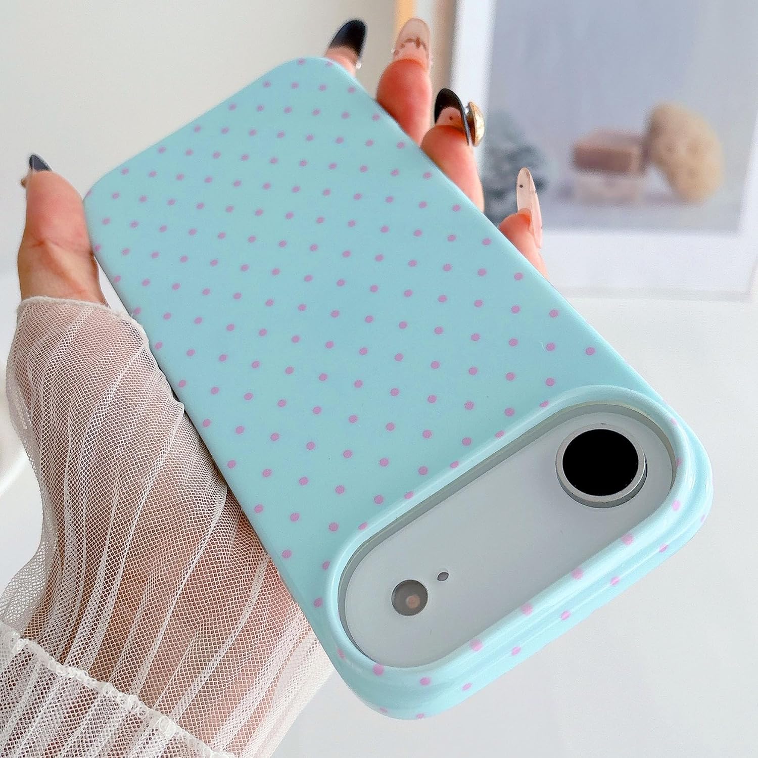 Polka Dot Phone Case for iPhone 17 Air, Cute Fashion Polka Dot Aesthetics Design Simple Case, Soft TPU Slim Shockproof Cover for Girls Women-Blue image 3