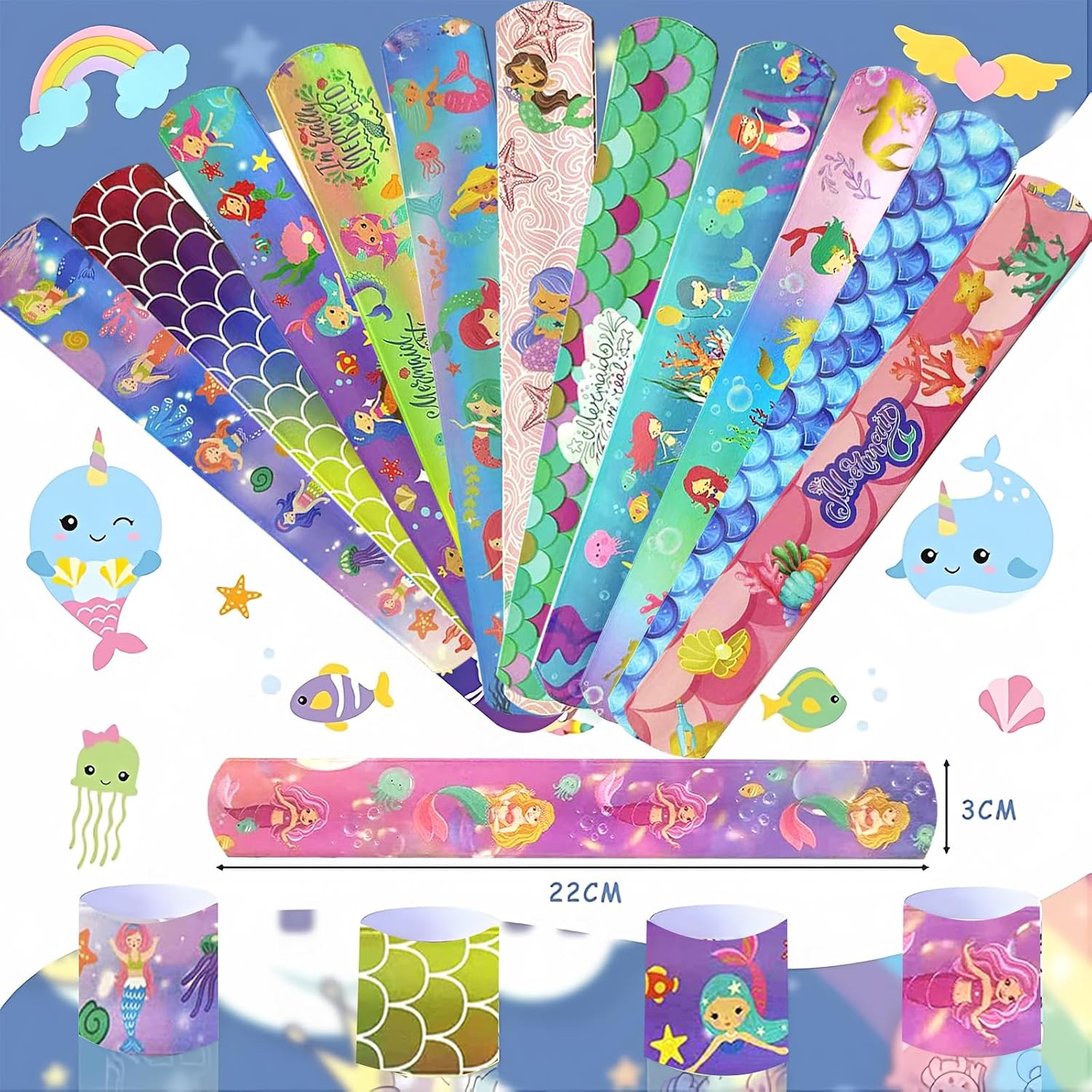 74PCS Mermaid Party Favors, 24 Slap Bracelets and 50 Mermaid Stickers image 5