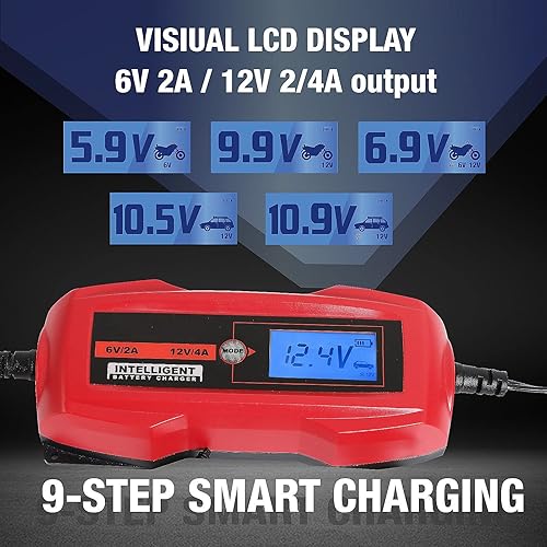 Miniatura 2 de BIG RED TAM4DVLR Torin Portable 6V y 12V, cargador de goteo de 2/4 amperios/mantenimiento de la batería: cargador de batería inteligente totalmente