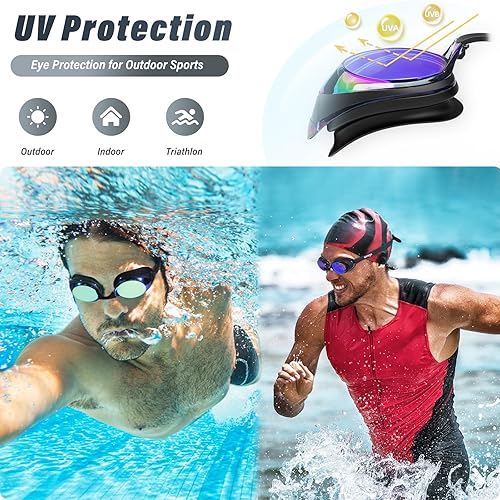 Miniatura 6 de Seago 2 Pack Swimming Goggles Anti-fog Anti-UV Mirrored Swim Goggles Adult Women Men