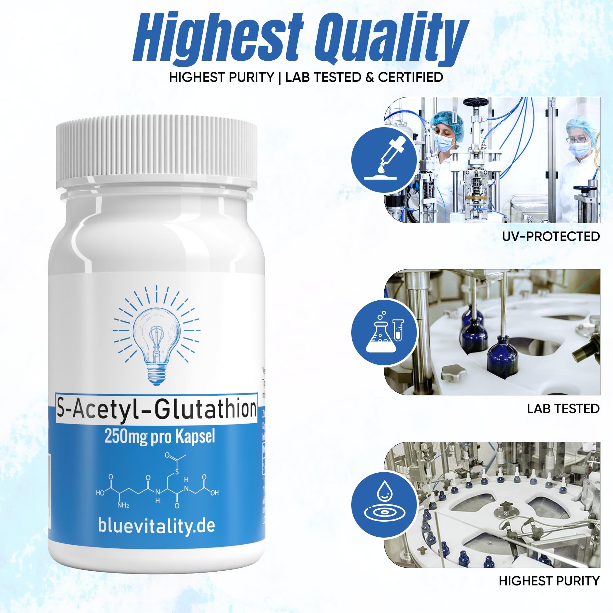 S-Acétyl Glutathion | 250 mg par gélule | 60 gélules | hautement dosé & stabilisé | Haute biodisponibilité | végan & testé en laboratoire