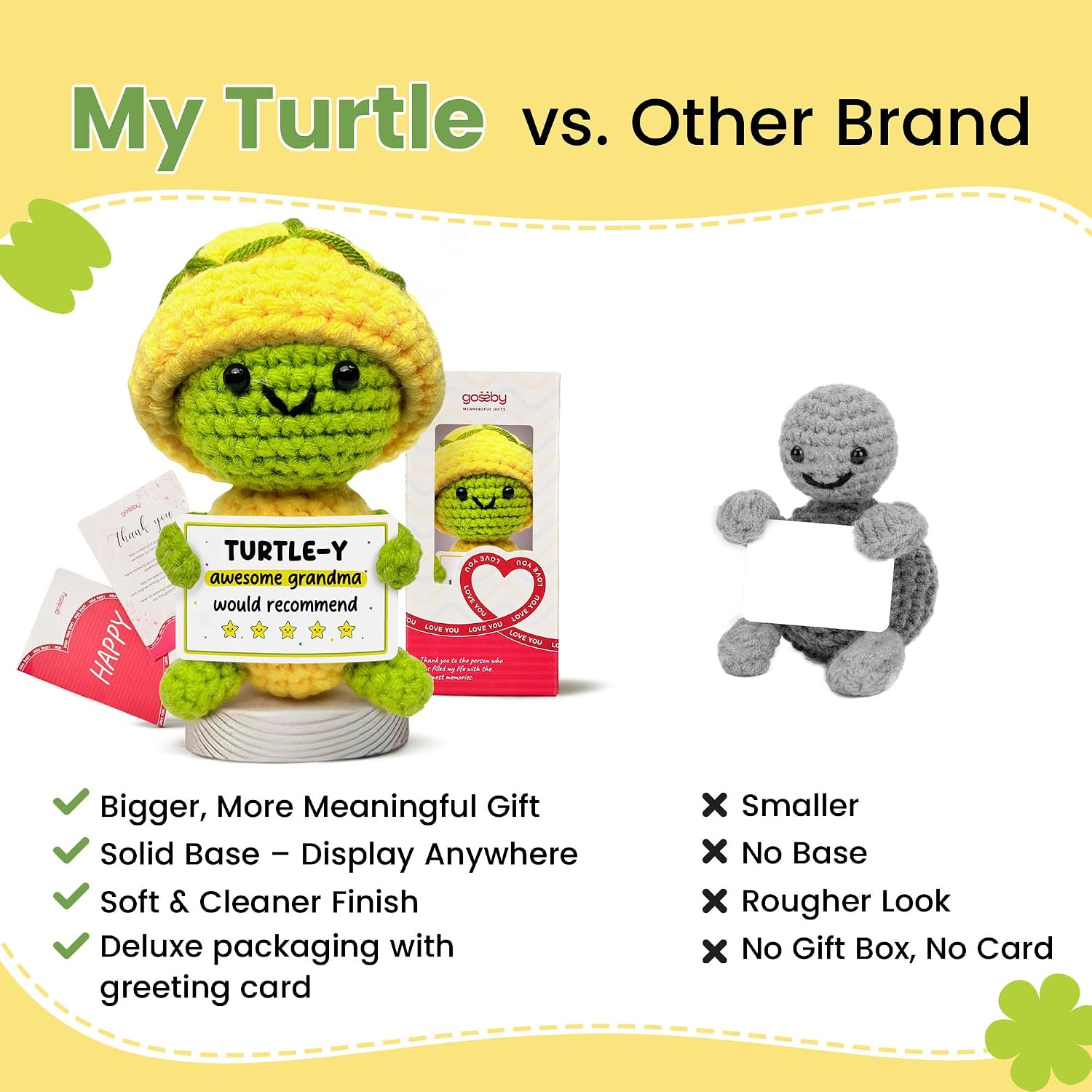 Gossby Handmade Positive Turtle Crochet with Message - Turtle-Y Awesome Grandma Would Recommend - Gift for Grandma from Granddaughter, Grandson, Grandkid - Christmas, Birthday Gift for Grandmother