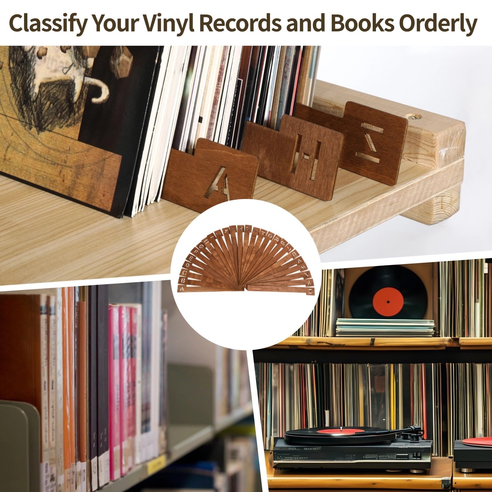 26 separatori per dischi in vinile dell'alfabeto dalla A alla Z, in legno, separatori dell'alfabeto per album, CD, DVD, supporti e librerie