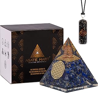Agate Mart Lapis Lazuli Orgonite Pyramid - Healing Crystals for Success - Elevate Meditation with Orgonite Energy, Includes Black Tourmaline Pendant