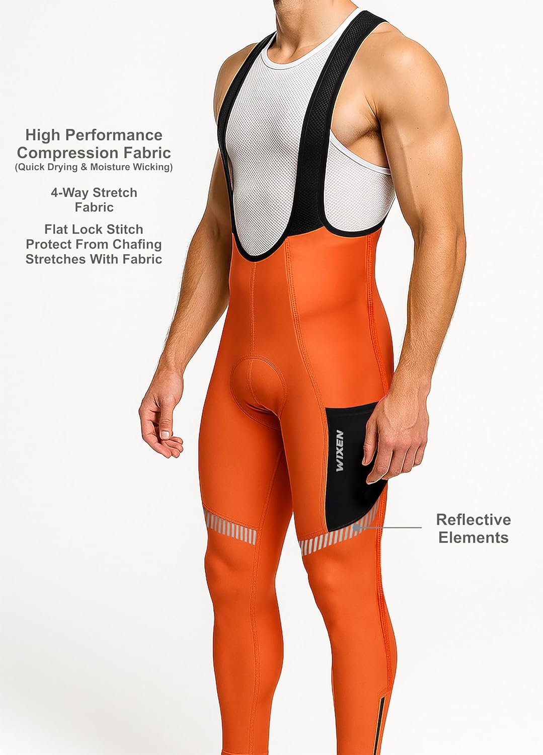 WIXEN Men’s Winter Cycling Bib Tights Thermal Fleece 3D Padded Bike Bib Pants with 4 Pockets - Image 3