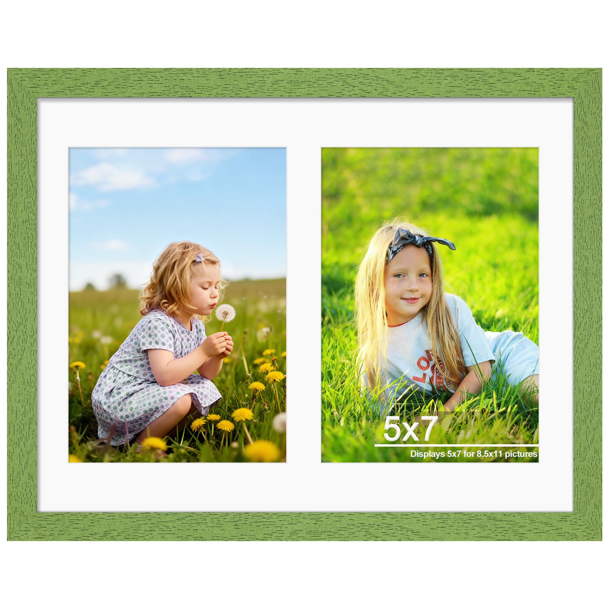 DUENPY 8.5x11 Double 5x7 Picture Frame Double Picture Frame Displays Two 5x7 inch Photos Available Horizontal Wall Mounting Display and Vertical Green