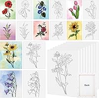 COCHIE 8-Pack 8x10 Flowers Pre-Drawn Canvas for Sip & Paint Parties, Pre-Sketched Painting Canvases for Adults DIY Fun