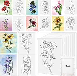 COCHIE 8 Pack 8x10 Inches Flowers Theme Pre Drawn Canvas to Paint, Pre-Printed Canvas for Ladies Sip and Paint Party Favor, Pre Sketched Canvases for Painting for Adults