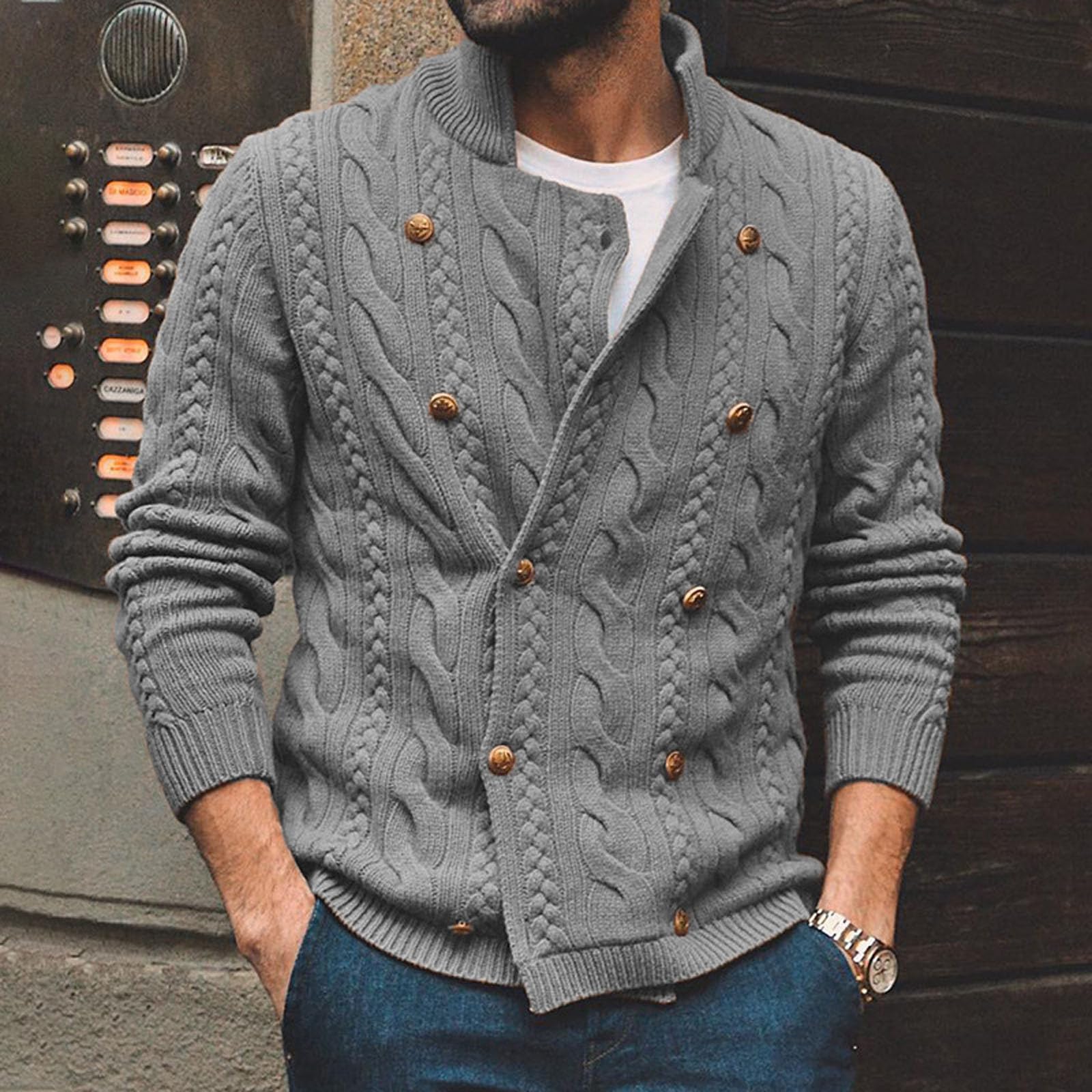 Cardigan Punto Botones Hombre, Chaqueta Hombre Punto Fino Manga Larga Cárdigan De Punto De Invierno Suéter De Punto Con Botones Y Bolsillos De Punto Grueso Casual Cuello Chal Para Otoño E Invierno