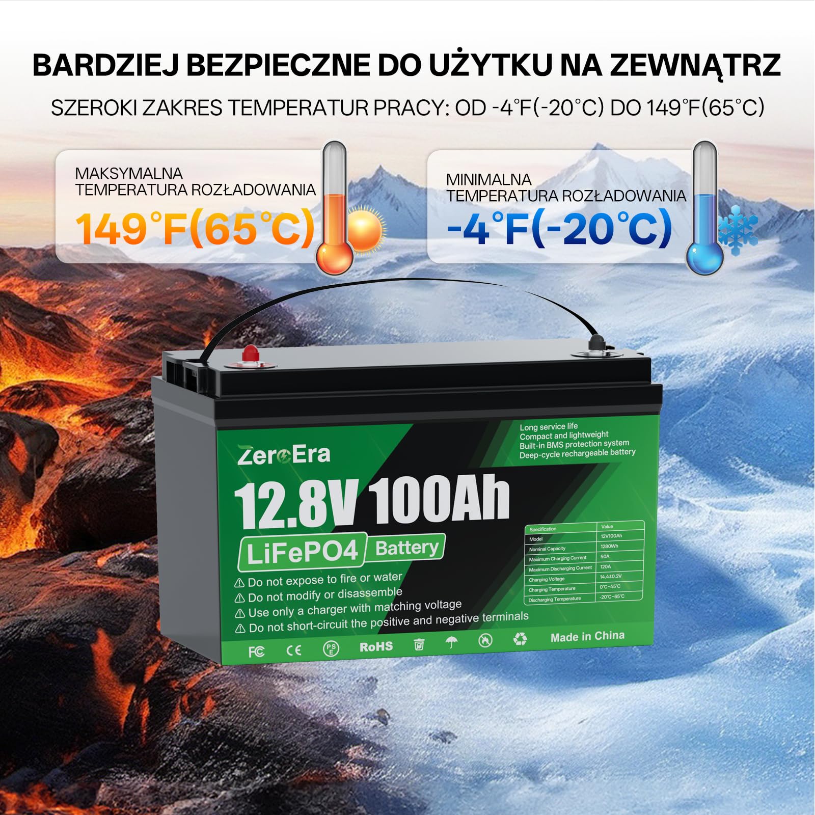 ZeroEra Bateria LiFePO4 12V 100Ah, Bateria Litowa 1280Wh Zzabezpieczeniem Przed Niską Temperaturą 100A BMS, Głęboki Cykl 10000-15000, Obsługuje Przełączanie Szeregowe/Równoległe(2*sztuk 100AH)