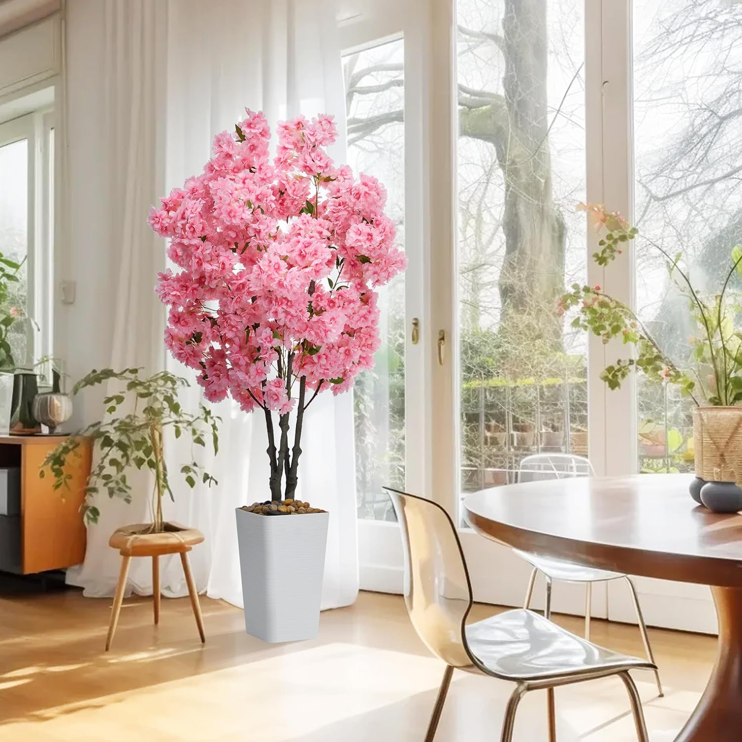 Artificial Cherry Blossom Tree 5FT Tall Pink Fake Sakura Flowers Tree, Fake Plants Indoor Decor for Spring Living Room Home House Entryway Bedroom Office Inside Wedding Party Valentine's Day
