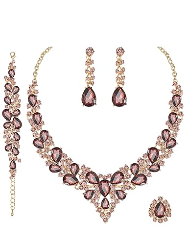 CSY 4 Pcs/Set Austrian Crystal Necklace Earrings Bracelet Ring Bridal