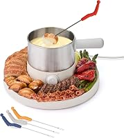 Sharper Image Electric Fondue Pot Set - Adjustable Heat, 1-Quart BPA-Free Stainless Steel, Cheese & Chocolate Melting, Ideal Housewarming Gift