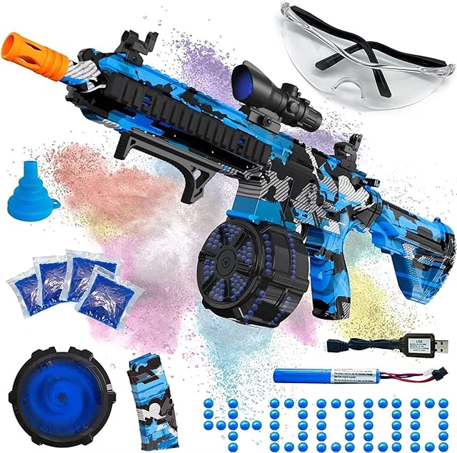 Electric Gel Ball Blaster, High Speed Automatic Splatter Ball Blaster with 40000+ and Goggles, SUPBEC Rechargeable Splatter Ball Toys for Outdoor Activities Game Party Favors-Blue