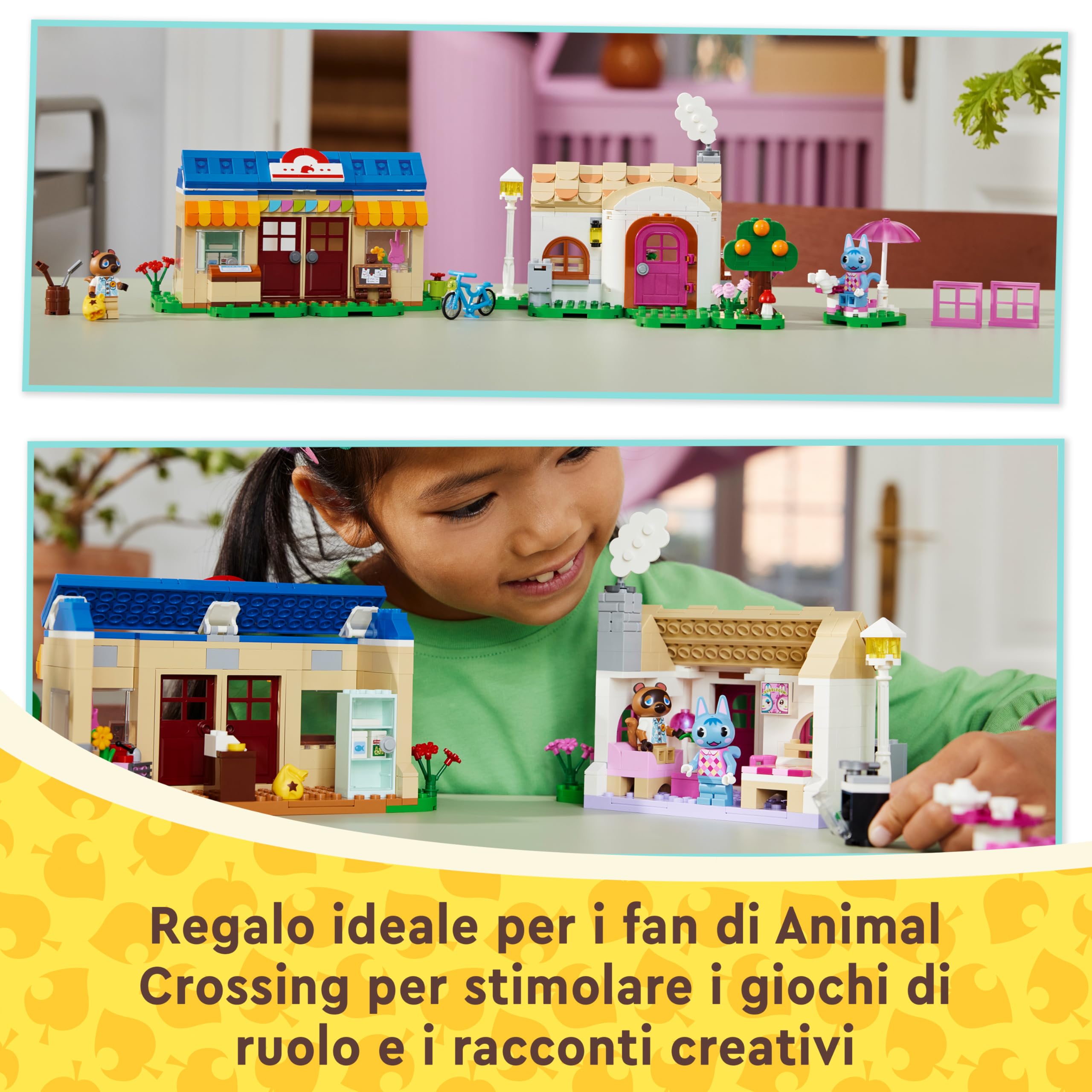 LEGO Animal Crossing Bottega di Nook e casa di Grinfia, Giochi Creativi per Bambini da 7 Anni, Modellini da Costruire di Negozio e Casa Giocattolo con 2 Personaggi della Serie di Videogiochi 77050