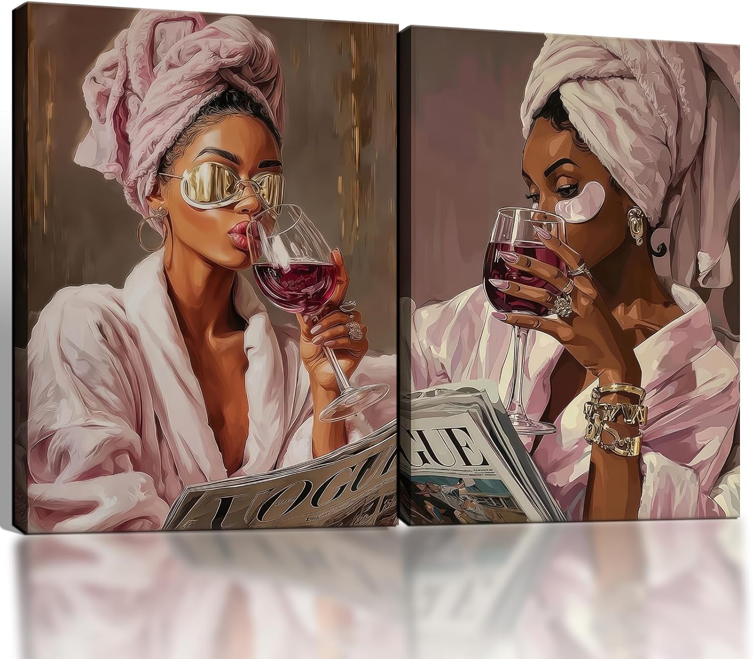 Framed African American Bathroom Wall Art Set Of 2 Black Woman Glam Fashion Canvas Prints Spa Decor For Vanity Beauty Room Bedroom Salon 12 X 16 Inches