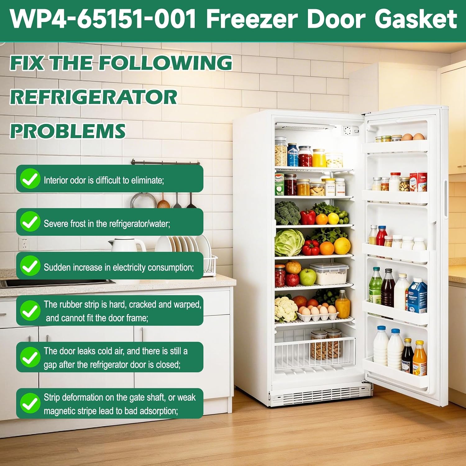 UPGRADED WP4-65151-001 Freezer Door Gasket Replacement Compatible with Whirlpool, Amana, Maytag, Crosley Fridge Door Seal, Replaces Part Number 4-65151-001 8210340 68001734 4434687 Freezer Door Gasket