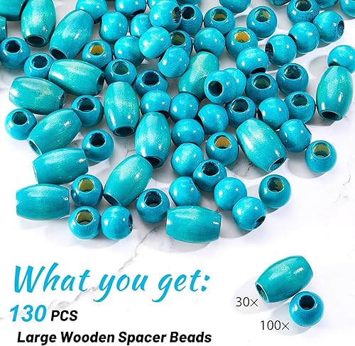 Miniatura 4 de WILLBOND 130 cuentas de madera de macramé sueltas con agujero grande de 0.394 pulgadas (0.394 in) para kits de fabricación de macramé, suministros