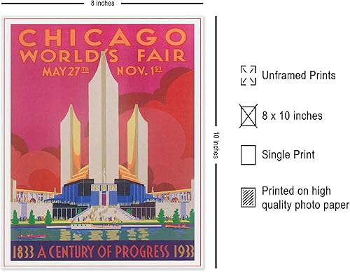 Miniatura 2 de Poster Master Póster de Chicago Worlds Fair 1933  Impresión Art Deco  Póster de viaje retro  Póster de arte de pared sin marco de 8 x 10 pulgadas