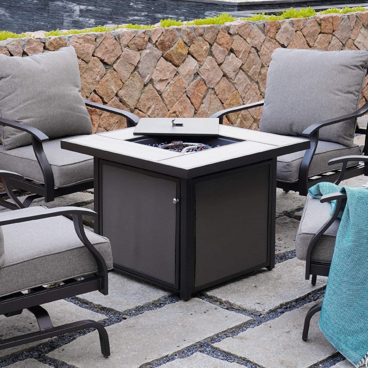 Buy Grand patio Outdoor Propane Fire Pit Table with Cover/Lid for Patio