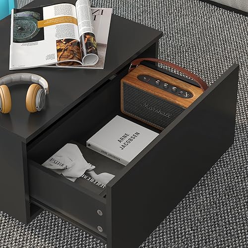 Miniatura 7 de Mesa de centro LED negra para sala de estar, mesa rectangular de sala de estar con almacenamiento, mesas de centro de acrílico con 2 cajones Negro