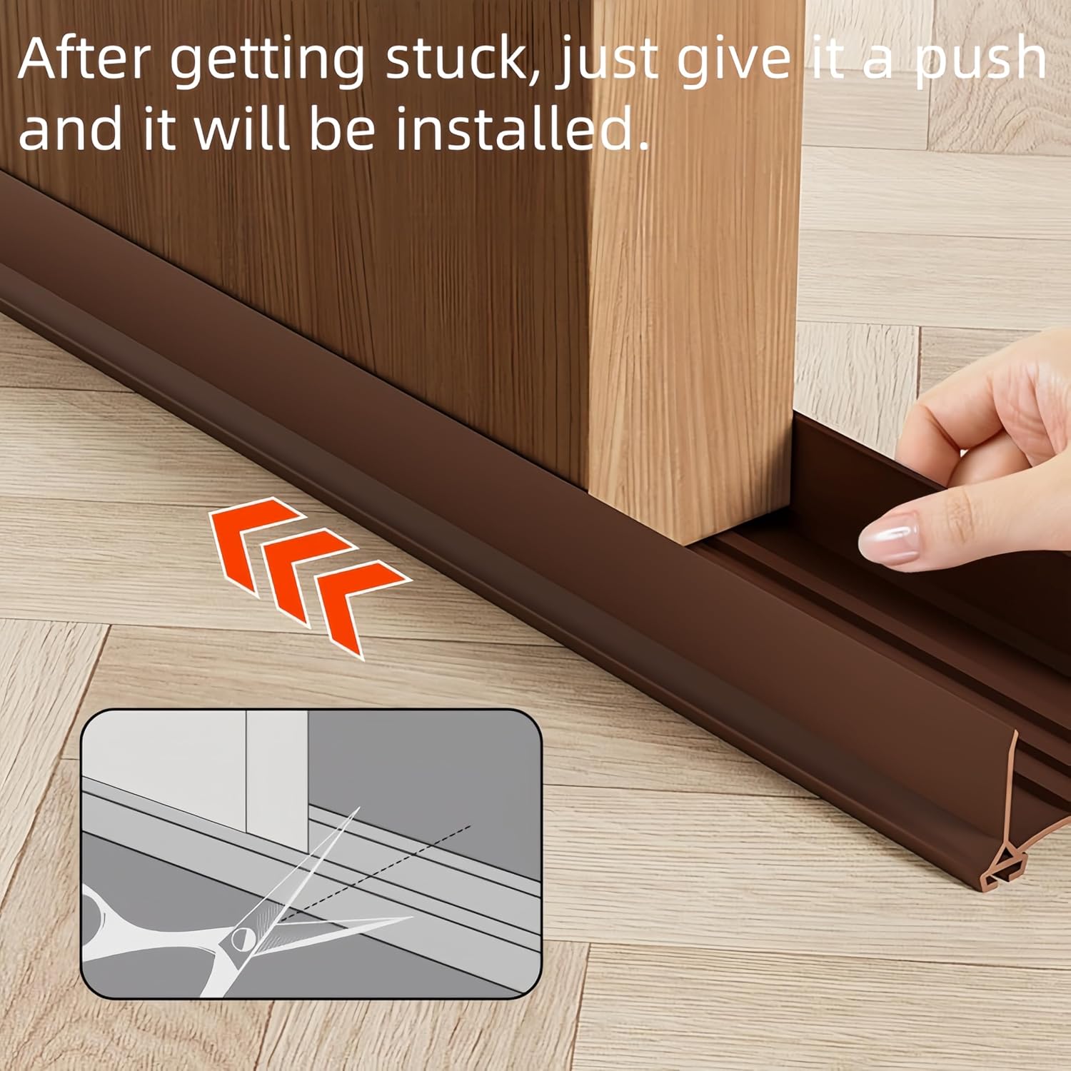 Door Draft Stopper with Brushes,39”Length Cuttable, Weather Stripping Door Seal, Strong Adhesive Door Sweep for Exterior and Interior Doors (Black, 1 Pack)
