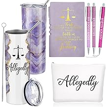 Domensi 6 Pcs Funny Allegedly Lawyer Judge Gift Inspirational Gift for Law Student 20 oz Tumbler Marble Sign Makeup Bag Notepad Ballpoint for Law Paralegal School College Teacher(Purple)