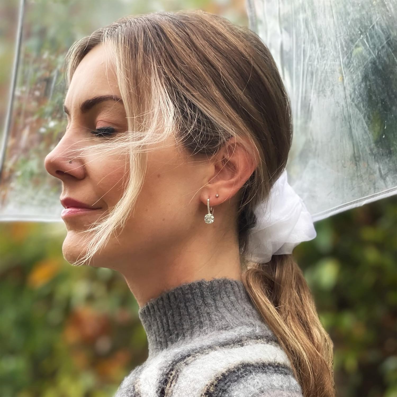 EVER FAITH 925 Sterling Silver Round Cut CZ Prong Setting Gorgeous Bridal Prom Leverback Dangle Earrings - Image 2