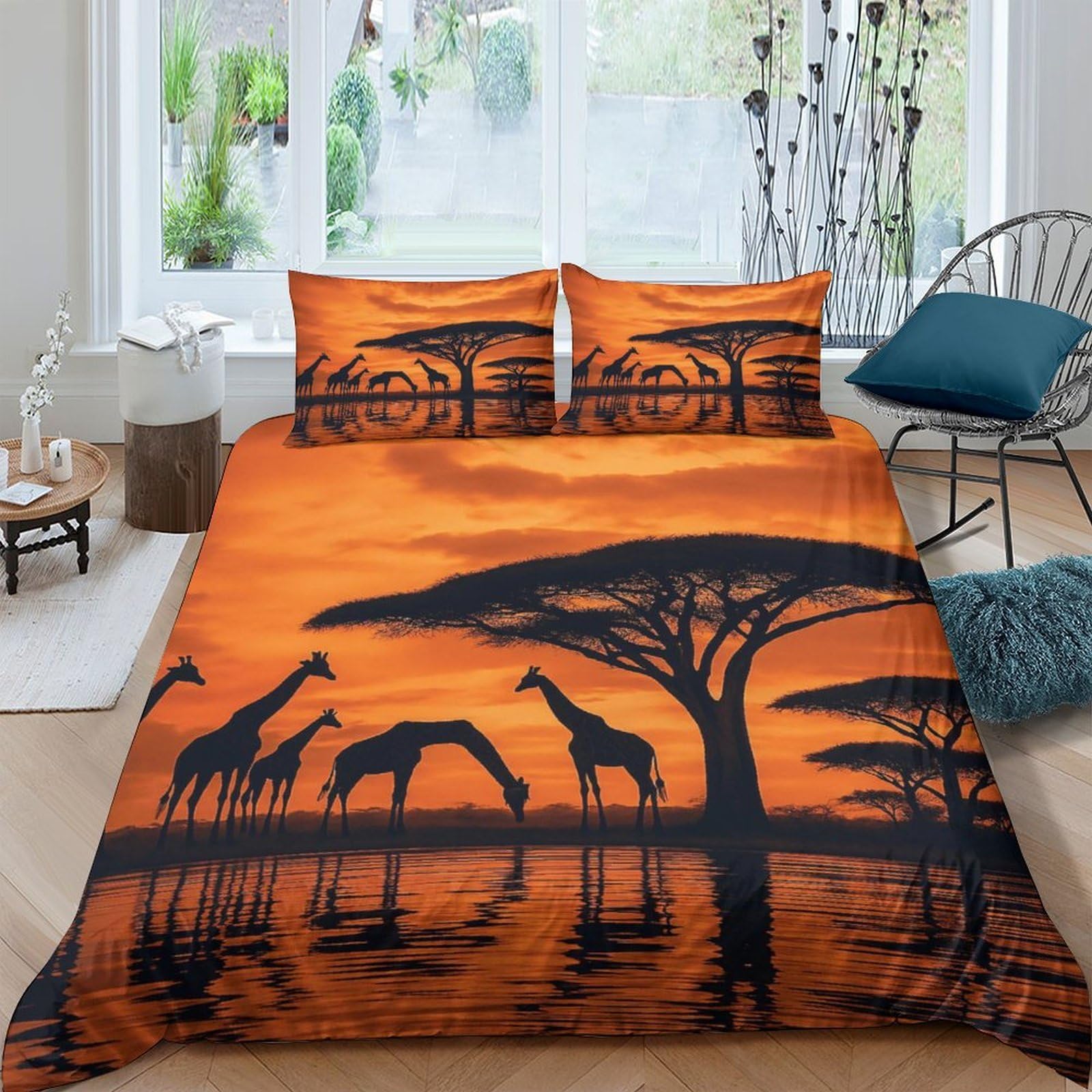 Ctjqhvkz Style-3 3D Printed African Sunset Fitted Sheet Microfiber Soft Giraffe Savannah Mattress Cover Bedroom Decor Washable Single（135X200cm）
