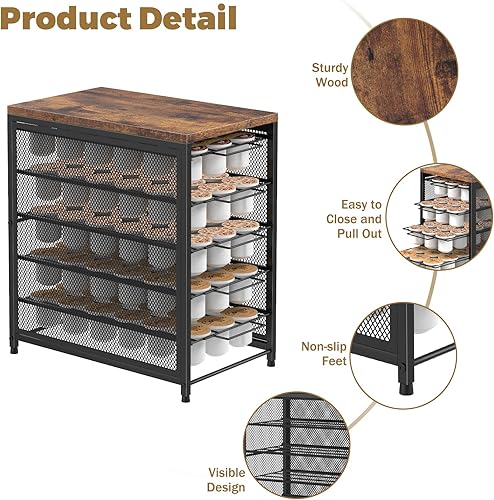 Miniatura 4 de NANANARDOSO Soporte para cápsulas de café para mostrador, cajón de cápsulas de café de 5 niveles para cajón de almacenamiento de tazas K,