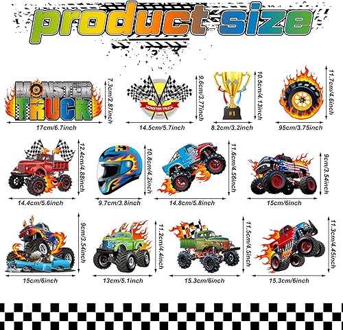 Miniatura 2 de Capoda Juego de 54 piezas de decoración de camión monstruo para colgar en remolinos de papel para niños, suministros de fiesta, baby shower, hogar,
