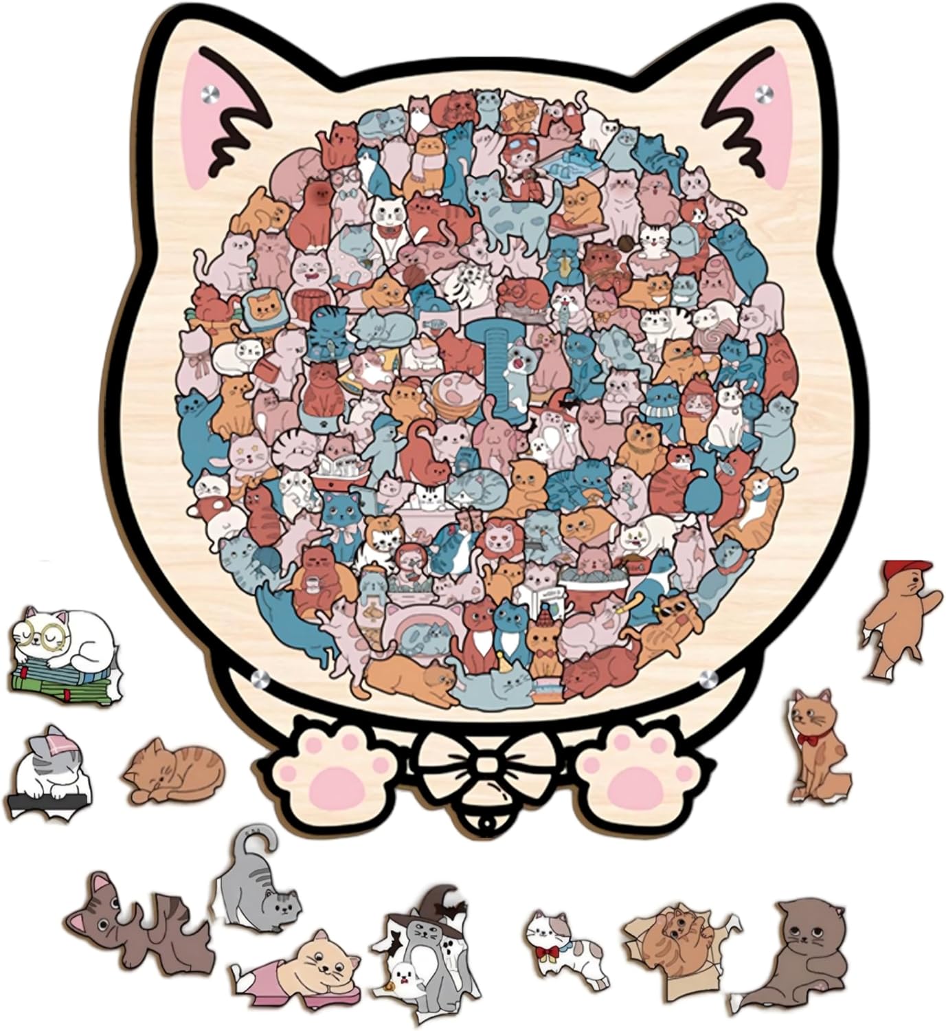 Cat Shaped Wooden Jigsaw Puzzle, Colored Animal Wood Cats Puzzle for Adults Gifts for Cats Lovers Home Decor