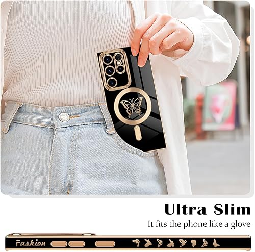 Miniatura 2 de Newseego - Funda magnética para Samsung Galaxy S23 Ultra 5G, bonita funda de lujo con borde chapado de mariposa para mujeres, niñas y hombres, TPU