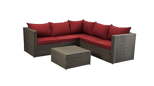 Home Life Dark Red Large Outdoor Patio 4 Piece Modern