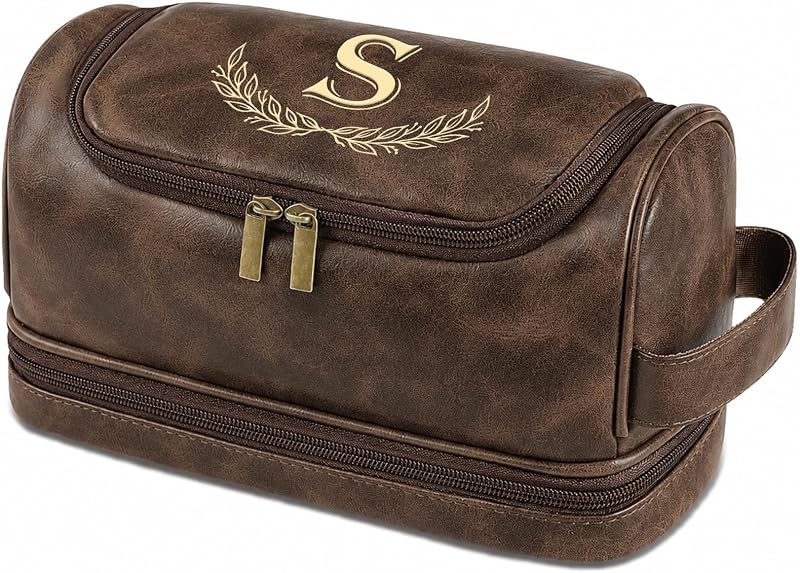 Necessaire masculina personalizada Sparklove com inicial, gancho e compartimento úmido/seco, 20,07 x 11,94 x 15,49 cm