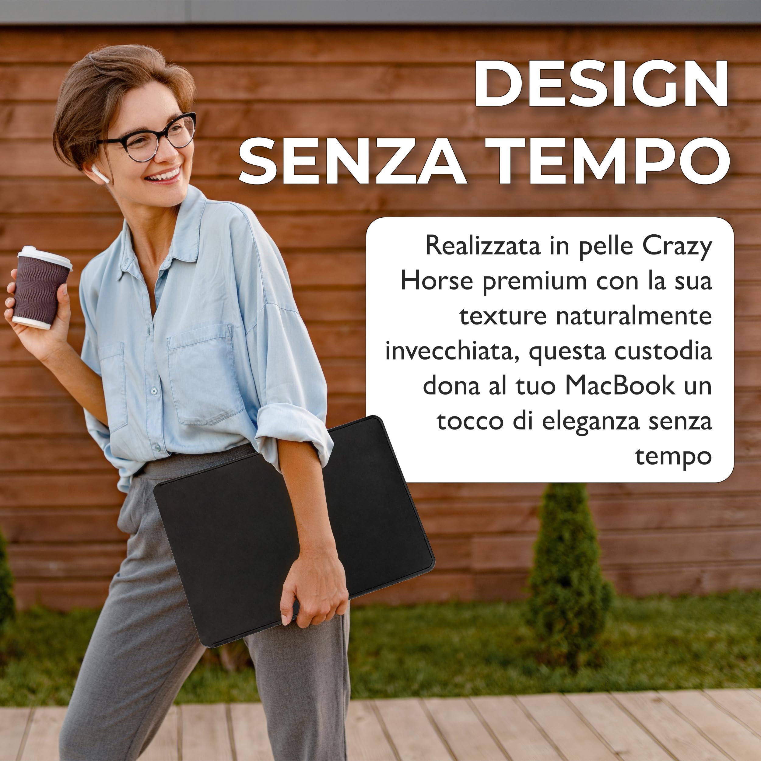 Custodia in Pelle per MacBook Air 13 pollici (2018, 2019, 2020 - Intel, M1 / 2022, 2024, 2025 - M2, M3, M4) e per MacBook Pro 13" (2016, 2017, 2018, 2019, 2020 - Intel, M1 / 2022 - M2) (Nero)