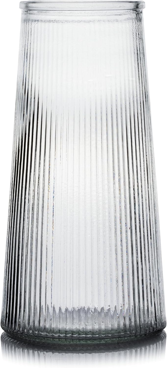 Enova Floral Clear Diamond-Faceted Glass Vase for Flowers 5.0" W 11.0" H,Glass Flower Vase, Flower Vase for Bouquet, Modern Glass Vase for Living Room (1, Clear-VUV0511)