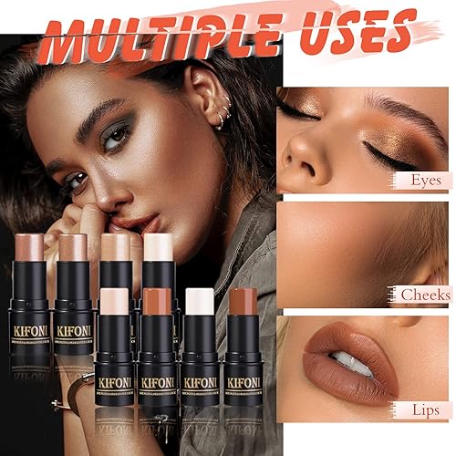 Miniatura 8 de Kit de maquillaje en barra de contorno de crema de 2 piezas, resaltador brillante y bronceador, varita de contorno de barra bronceadora, resistente