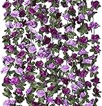 KHOYIME 9 Pack 72 FT Artificial Flower Garland, Fake Purple Roses Vines Silk Flowers Faux Plastic Outdoor Hanging Floral Ivy Garland Decoration for Wedding Arch Bedroom Home Wall Backdrop Room Decor