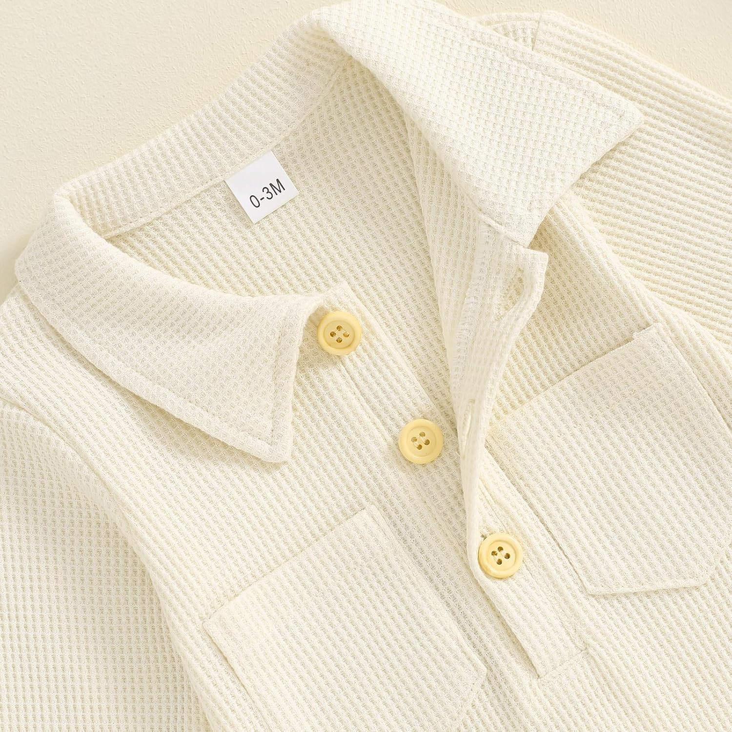 Lesimsam Newborn Baby Boy Waffle Knit Collared Romper Jumpsuit Solid Button Long Sleeve Bodysuit One-Piece Fall Winter Outfit - Image 5