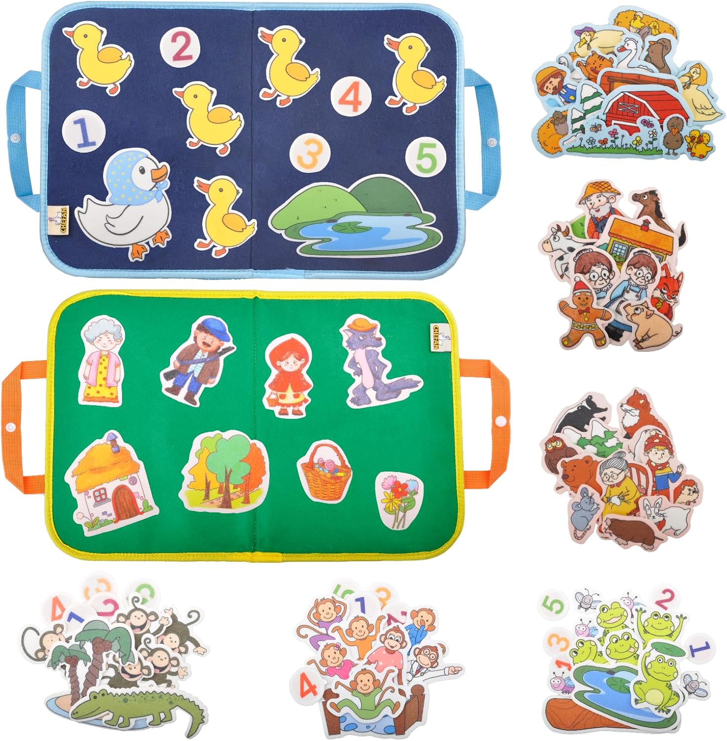 CHEFAN 8 Pack Felt Board Story Set,5 little ducks and The Little Red Riding Hood