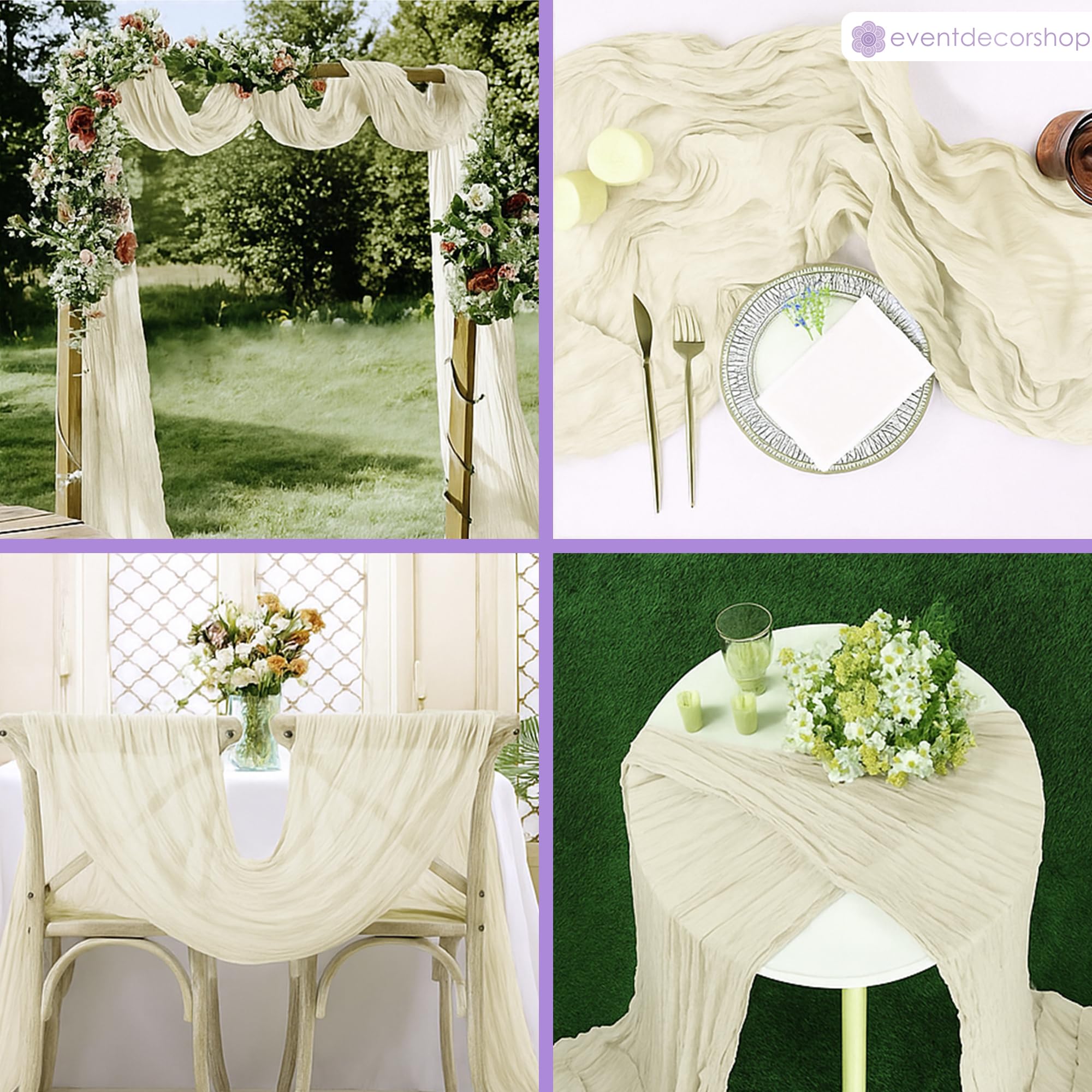 Event Decor Shop Lot de 10 chemins de table en étamine transparente - 90 x 300 cm - En polyester froissé - Pour salle à manger romantique, mariage, banquet, hôtel, restaurant et décoration d'intérieur