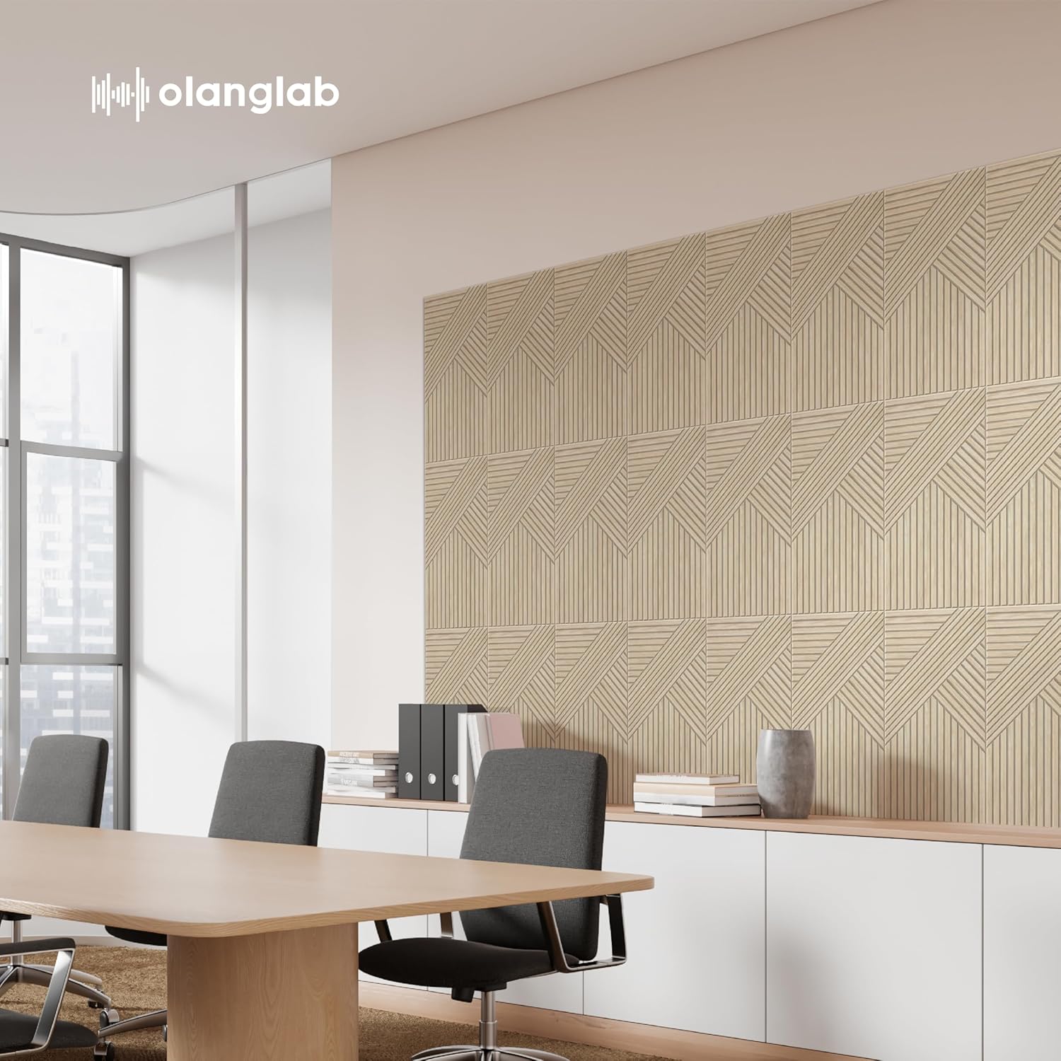 Olanglab Peel and Stick Wall Panels 12 Pack, 23.6" x 11.8" Acoustic Panels Sound Absorbing, Decorative Acoustic Wall Panels for Home Studio and Office, Light Natural Oak Pattern, Style B