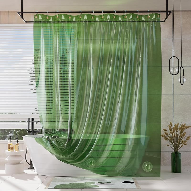 AmazerBath Shower Curtain Liner for Summer, 100% EVA Clear Green Heavy Duty Luxury Shower Curtain and Liner 2-in-1, 72x72 Plastic Weighted Shower Liner, 12 Rustproof Grommets & 3 Heavyweight Stones